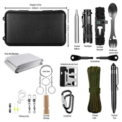 15-in-1 Emergency Survival Kit - Camping, Travel & Wilderness Adventure Gear, Multifunctional Defense & First Aid Kit, SOS Tool